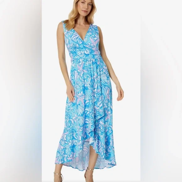 knee length dresses for ladies MOANA 3/4 SLEEVE MAXI DRESS, SPEARMINT BLOSSOM VIEWS